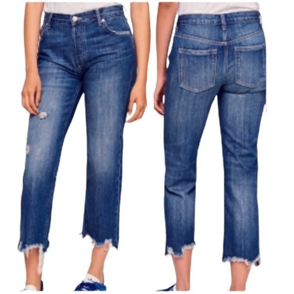 Free People We the Free Maggie Straight Button Fly Distressed Raw Hem Jeans 27